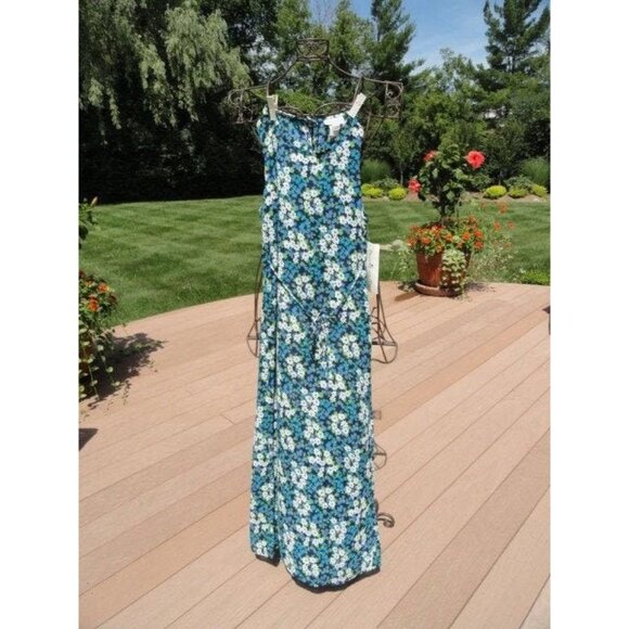 Women’s Blondie and Me Summer Floral Maxi Dress 100% Polyester Blues Green White - Picture 1 of 9